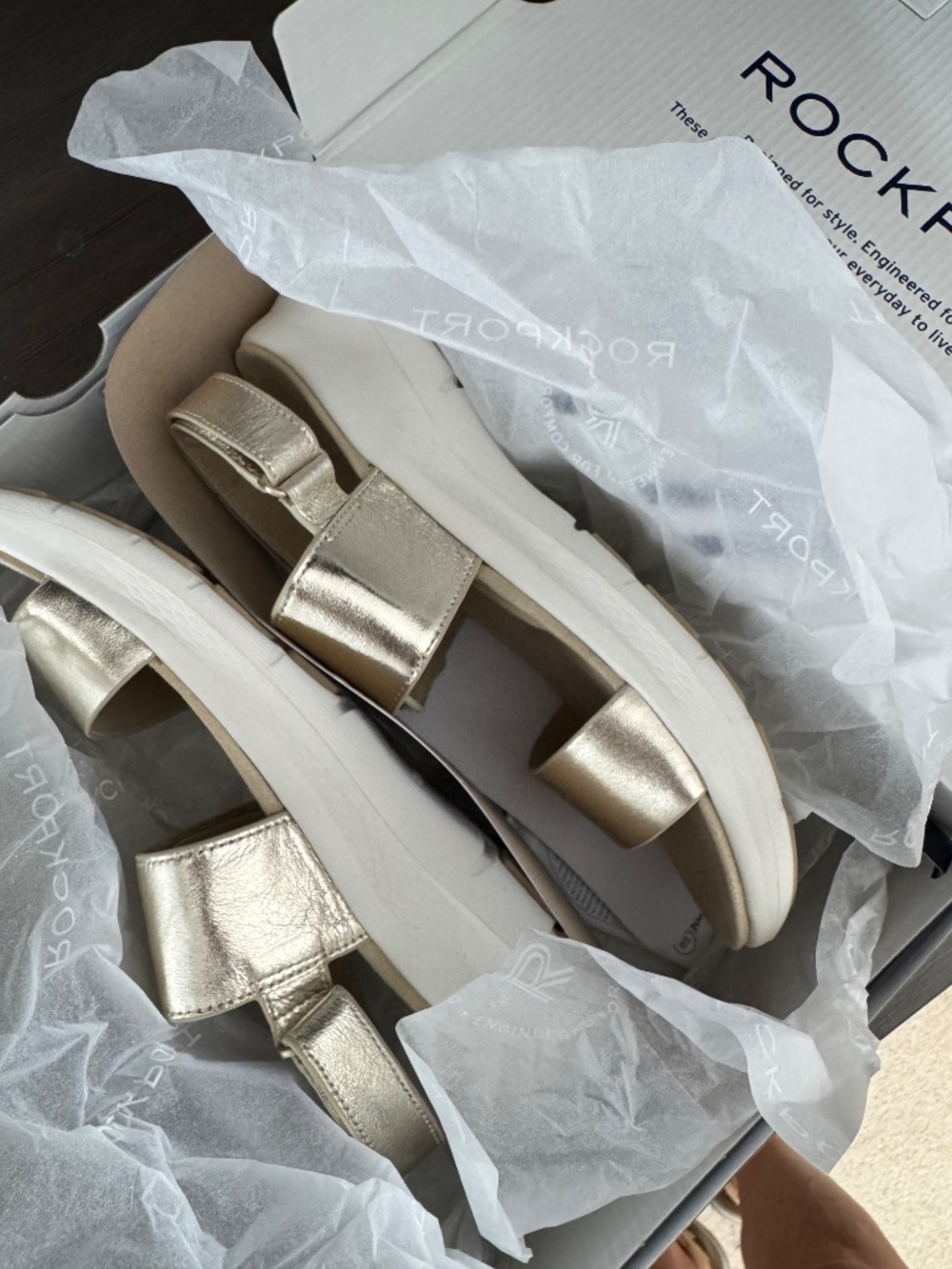 NWT Rockport Qwera Sandal Open Toe Strappy Casual Wedge Adjustable Gold Neutral - Picture 4 of 16